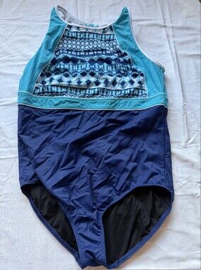 Lands' End Black One-Piece Swimsuit with Teal Trim
